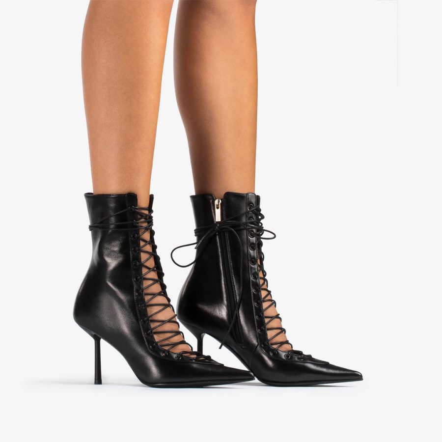 COLETTE ANKLE BOOT 80 mm-Black leather lace-up ankle boot - Image 2