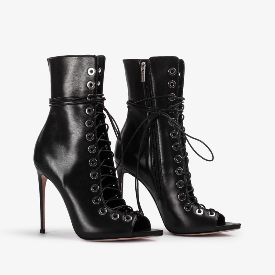 COURTNEY ANKLE BOOT 120 mm-Black leather lace-up ankle boot - Image 2