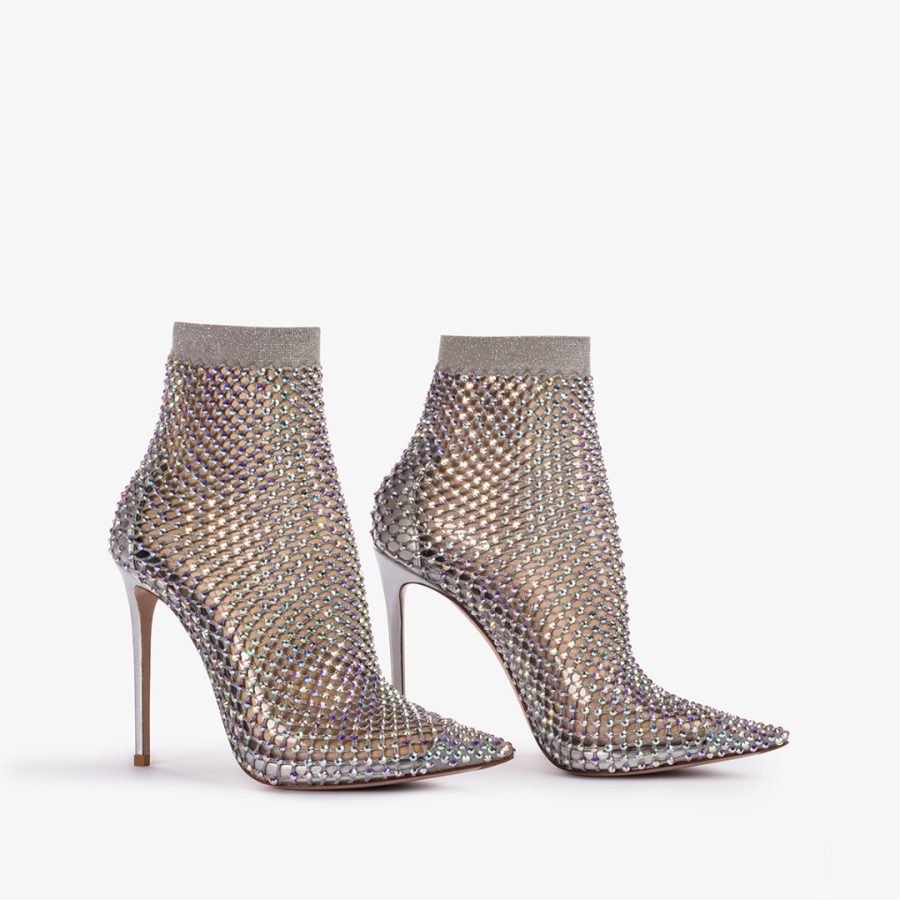 GILDA ANKLE BOOT 120 mm-Eclipse silver fishnet ankle boot and Crystals - Image 2