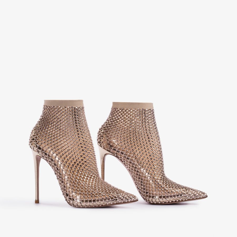 GILDA ANKLE BOOT 120 mm-Platinum fishnet ankle boot with Crystals - Image 2