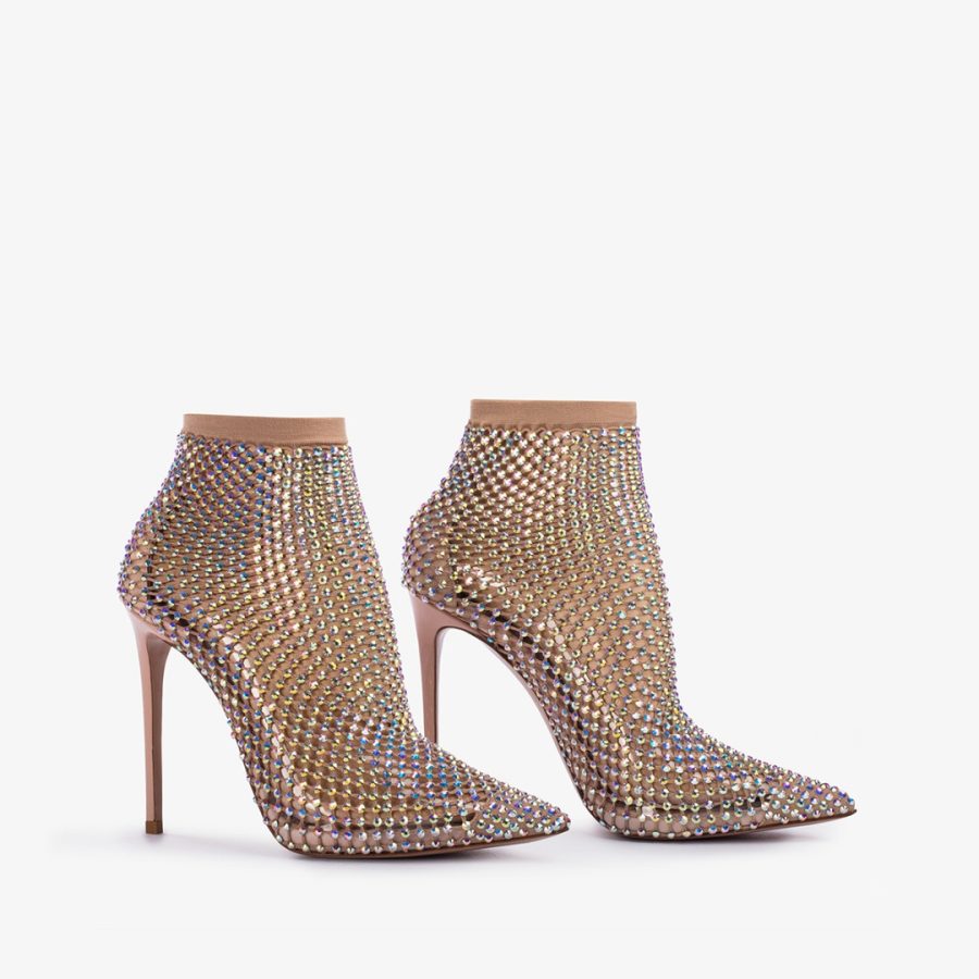 GILDA ANKLE BOOT 120 mm-Skin nude fishnet ankle boot with Crystals - Image 2