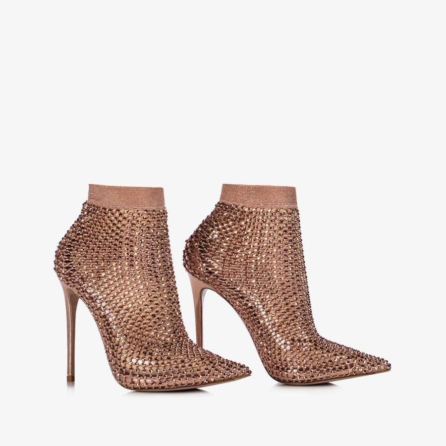 GILDA ANKLE BOOT 120 mm-Gold pink sock pump with Crystals - Image 2