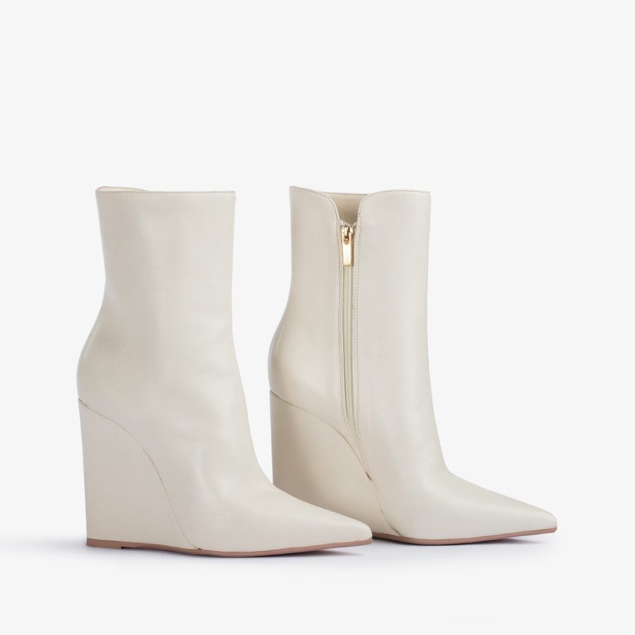 KIRA ANKLE BOOT 120 mm-Milk white leather wedge ankle boot - Image 2