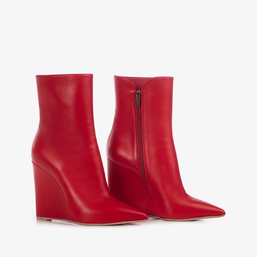 KIRA ANKLE BOOT 120 mm-Red nappa leather wedge ankle boot - Image 2