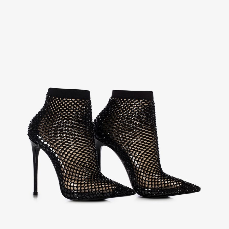 GILDA ANKLE BOOT 120 mm-Black fishnet ankle boot with Crystals - Image 2