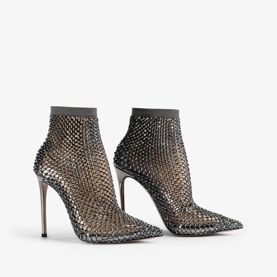 GILDA ANKLE BOOT 120 mm-Pewter fishnet ankle boot with Crystals - Image 2