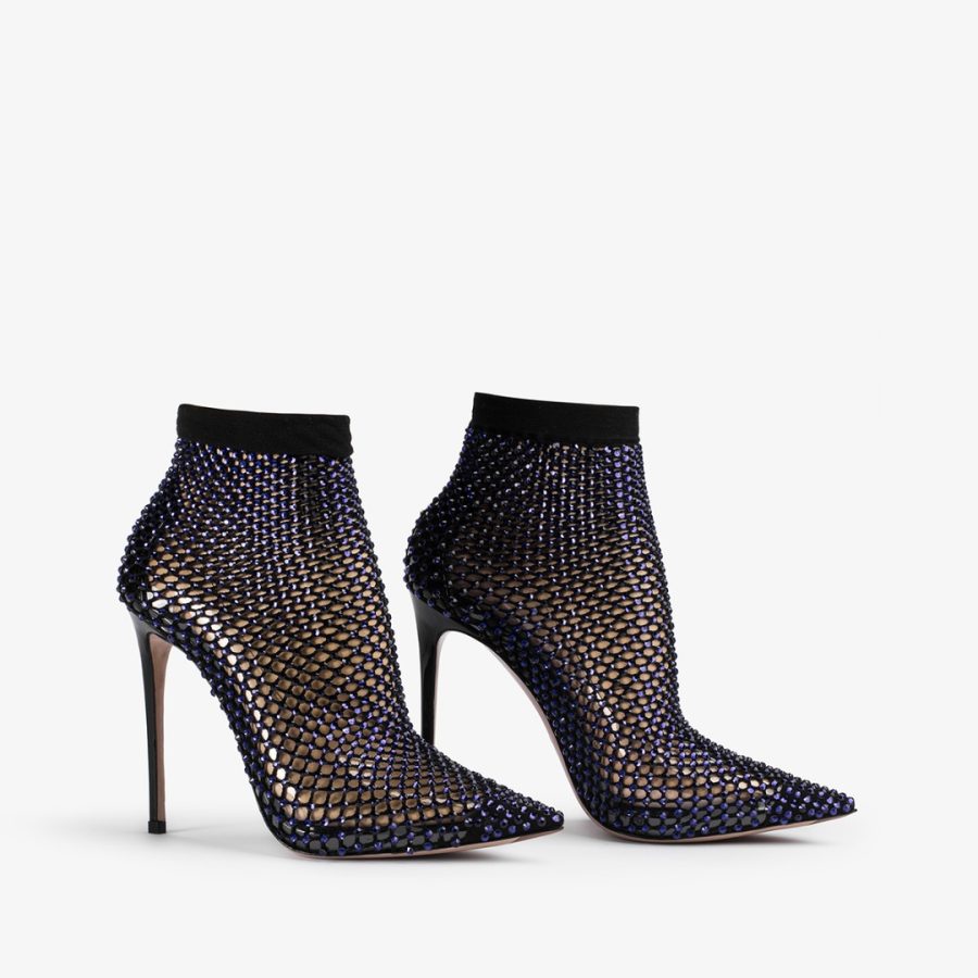 GILDA ANKLE BOOT 120 mm-Midnight blue fishnet ankle boot with Crystals - Image 2