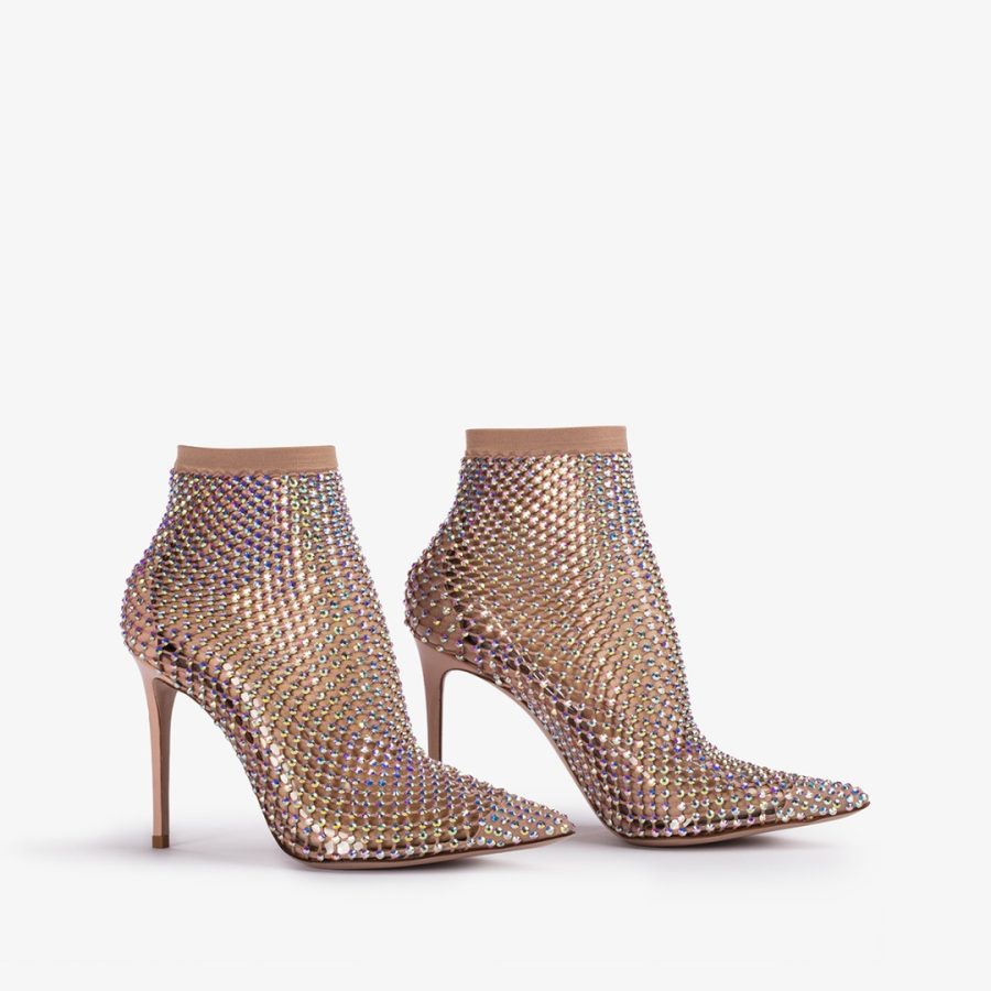 GILDA ANKLE BOOT 100 mm-Skin nude fishnet ankle boot with Crystals - Image 2