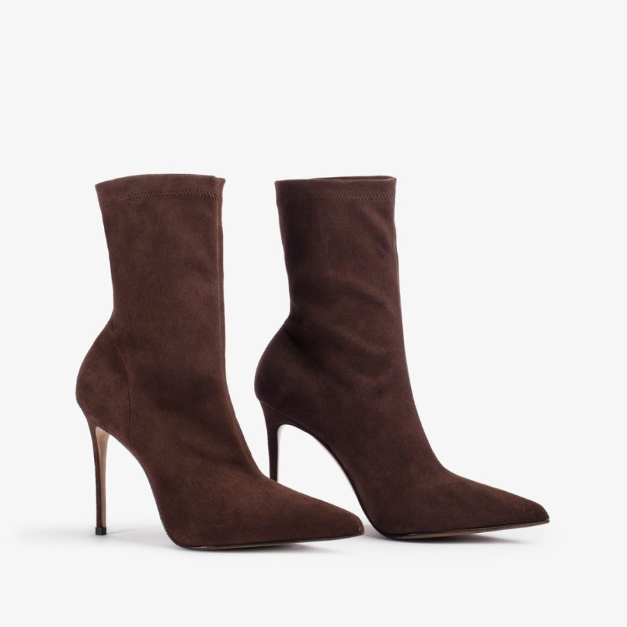 EVA ANKLE BOOT 100 mm-Ebony brown stretch suede ankle boot - Image 2