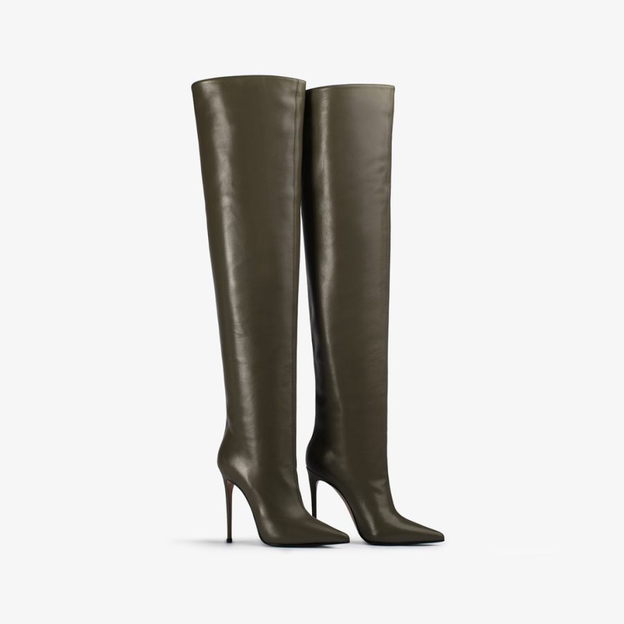 EVA THIGH-HIGH BOOT 120 mm-Khaki green nappa leather oversized over-the-knee boot - Image 2