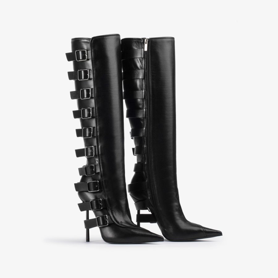 COURTNEY BOOT 120 mm-Black nappa knee boot with buckles - Image 2