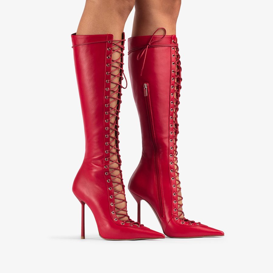 COLETTE BOOT 120 mm-Red leather lace-up boot - Image 2