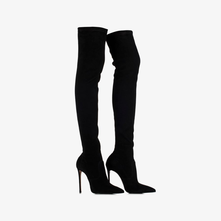 EVA THIGH-HIGH BOOT 120 mm-Black stretch suede over-the-knee boot - Image 2