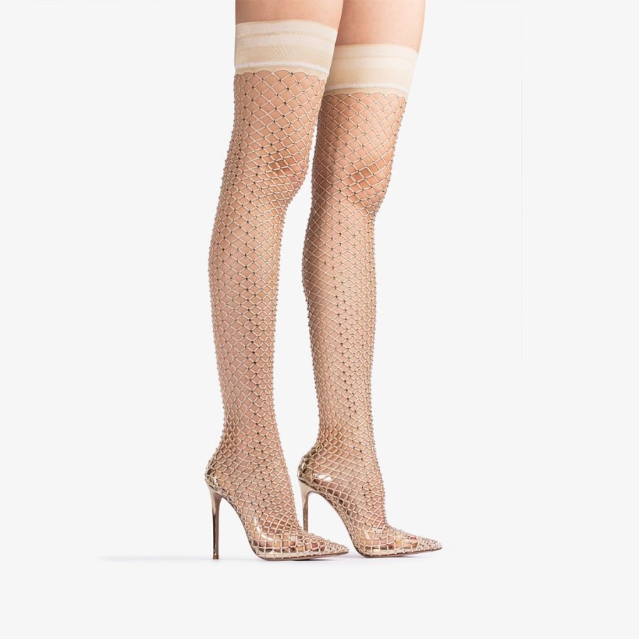 GILDA THIGH-HIGH BOOT 120 mm-Platinum fishnet over-the-knee boot with Crystals - Image 2