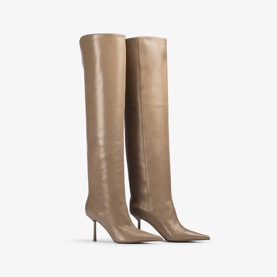 BELLA BOOT 80 mm-Sesame gray nappa leather over-the-knee boot - Image 2