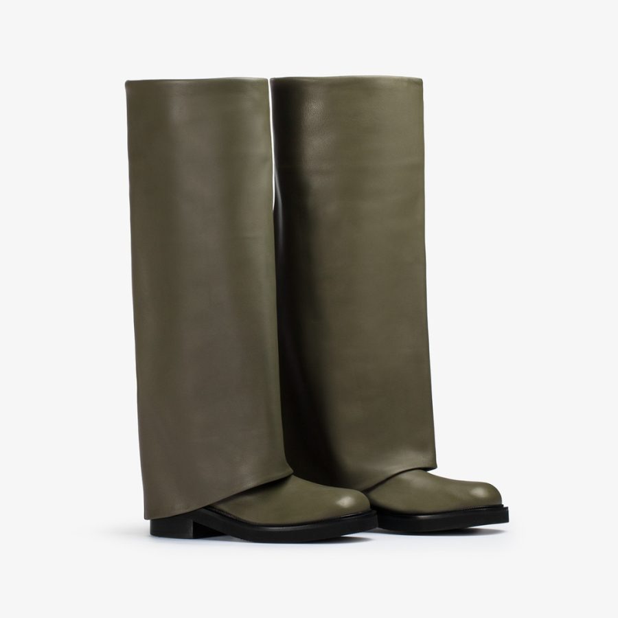 HARLEY BOOT 50 mm-Khaki green nappa leather cuffed boot - Image 2