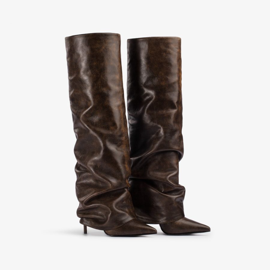 ANDY BOOT 120 mm-Brown vintage effect leather cuffed knee boot - Image 2