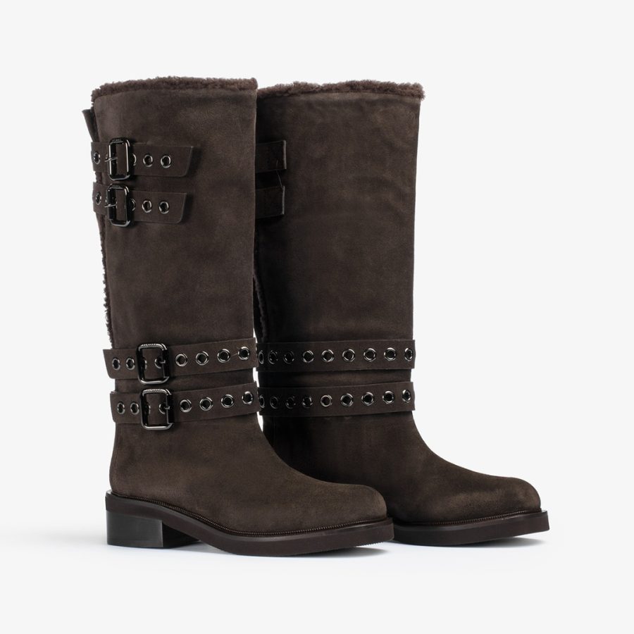 HARLEY BOOT 50 mm-Dark chocolate brown suede boot with buckles and eyelets - Image 2