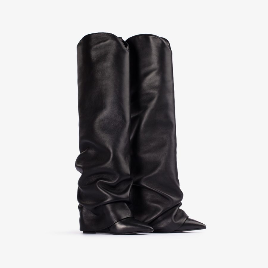 ANDY COWBOY BOOT 120 mm-Black nappa leather Western-inspired cuffed knee boot - Image 2