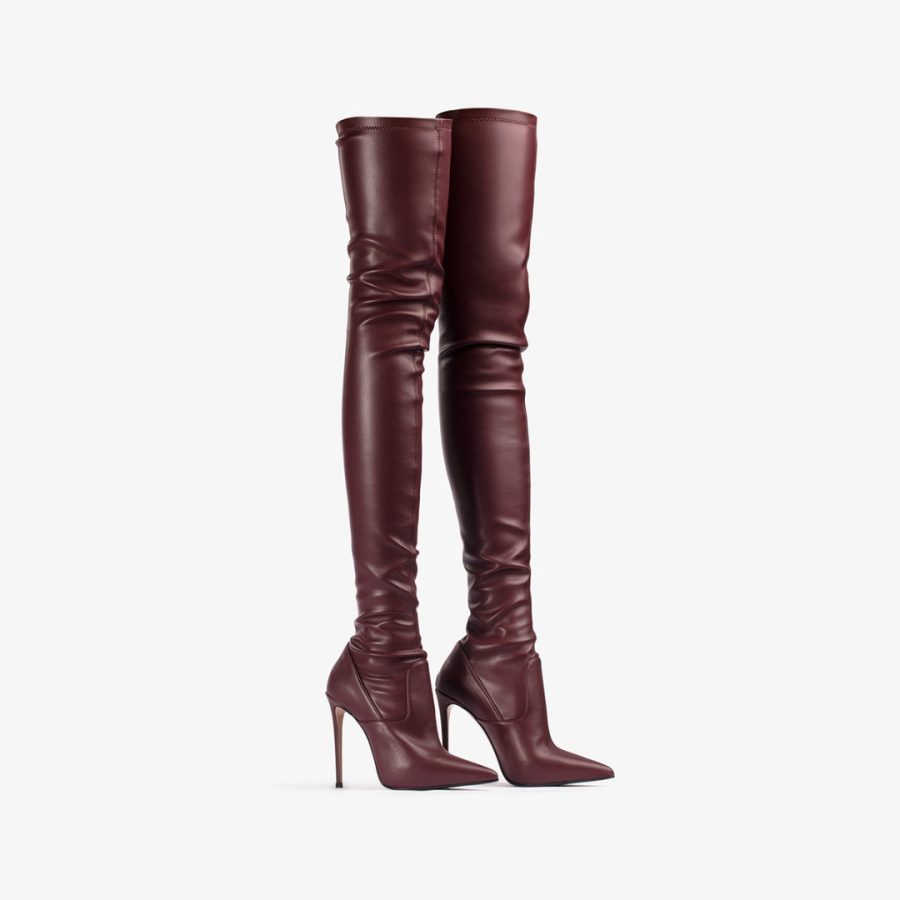 EVA THIGH-HIGH BOOT 120 mm-Cherry red stretch vegan leather over-the-knee boot - Image 2