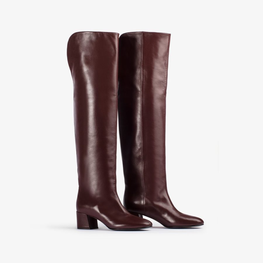 DANIELLE BOOT 50 mm-Dark chocolate brown nappa leather over-the-knee boot - Image 2