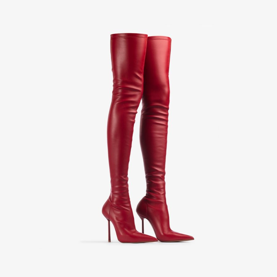 BELLA THIGH-HIGH BOOT 120 mm-Red stretch vegan leather over-the-knee boot - Image 2