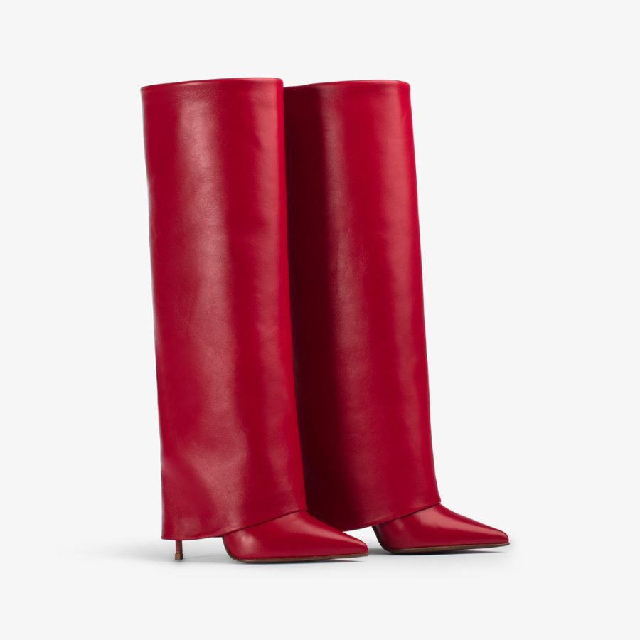 ANDY BOOT 100 mm-Red leather cuffed knee boot - Image 2