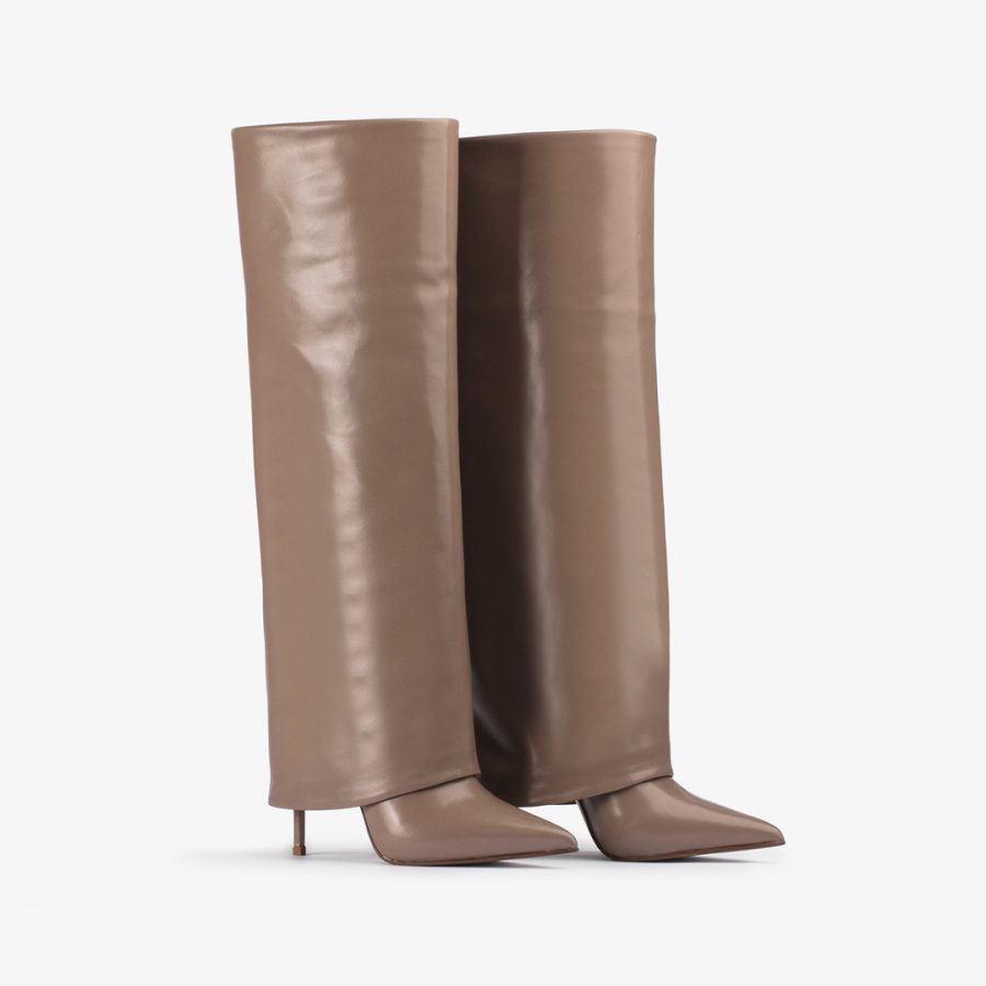 ANDY BOOT 120 mm-Sesame gray nappa leather cuffed knee boot - Image 2