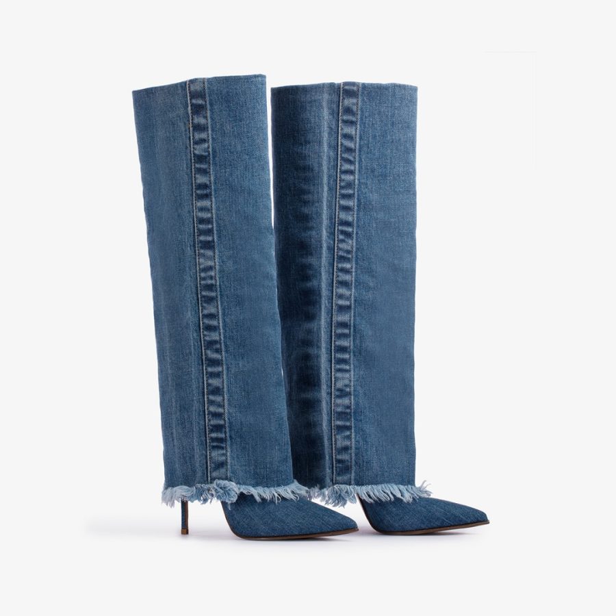 ANDY BOOT 120 mm-Blue denim cuffed boot - Image 2