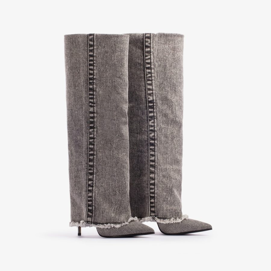 ANDY BOOT 120 mm-Black denim cuffed knee boot - Image 2