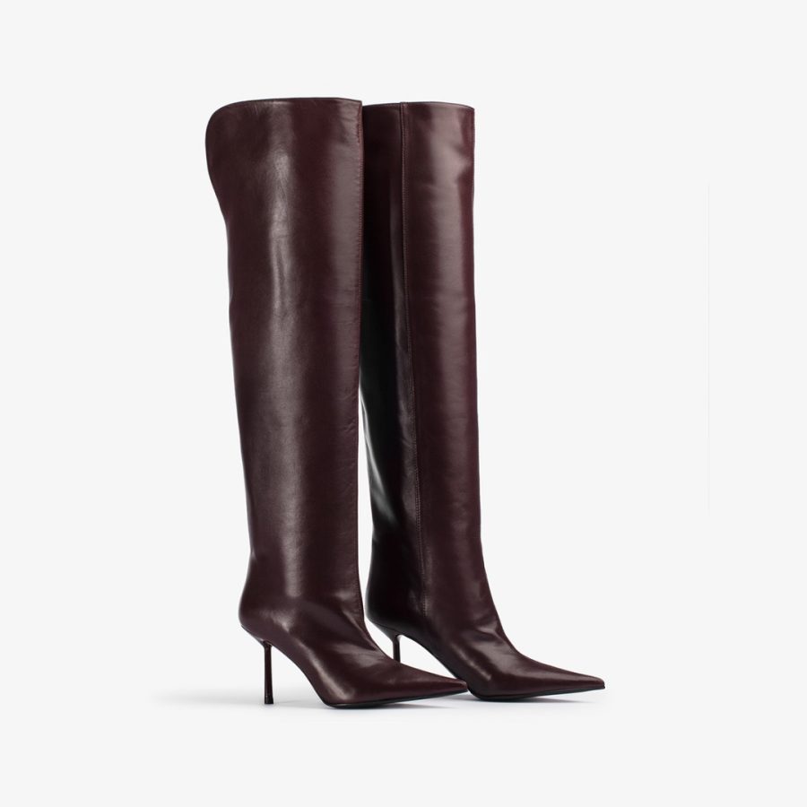 BELLA BOOT 80 mm-Cherry red nappa leather over-the-knee boot - Image 2