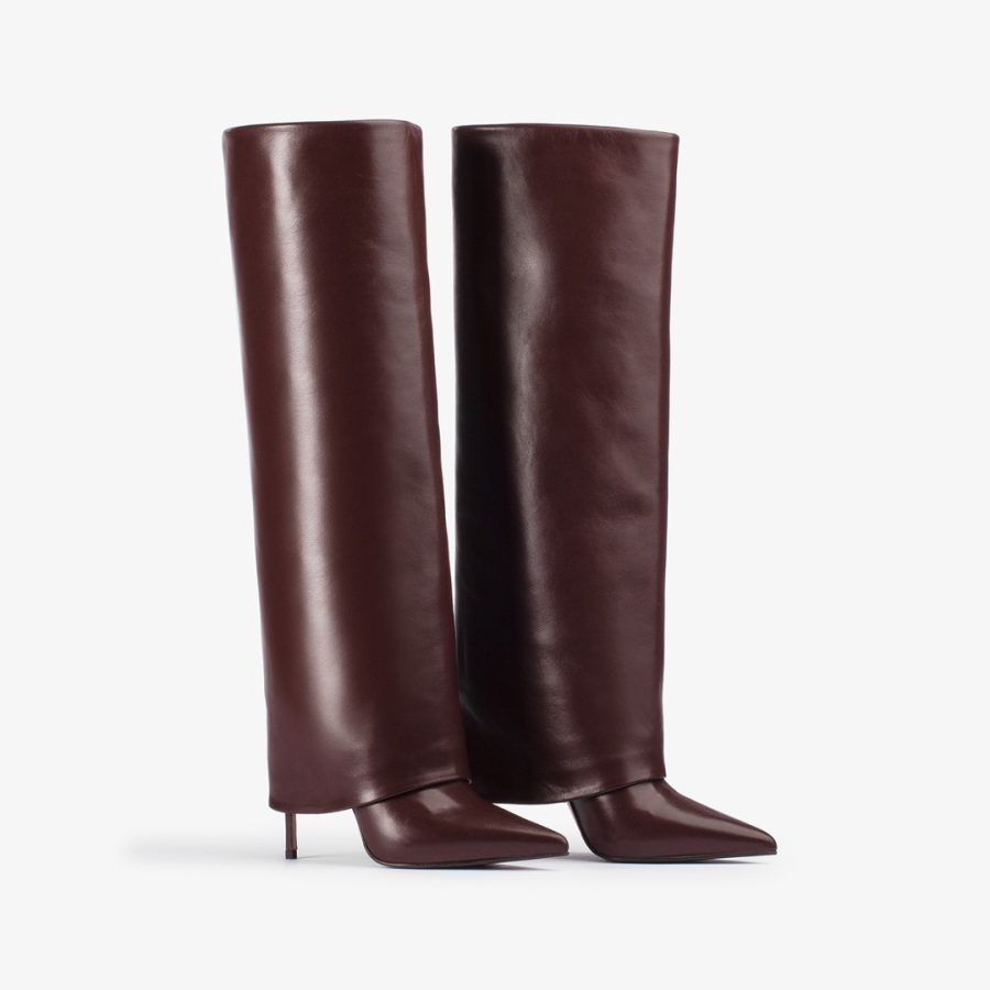 ANDY BOOT 120 mm-Dark chocolate brown nappa leather cuffed knee boot - Image 2