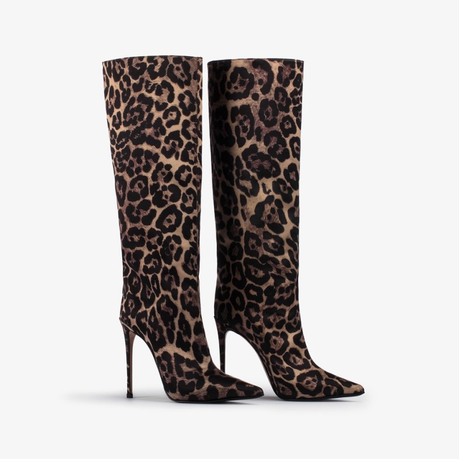 EVA BOOT 120 mm-Leopard printed satin knee boot - Image 2