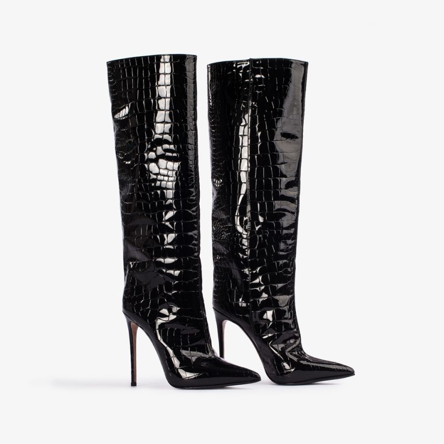 EVA BOOT 120 mm-Black crocodile print knee boot - Image 2