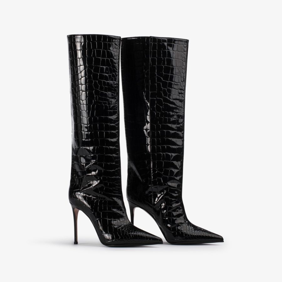 EVA BOOT 100 mm-Black crocodile print knee boot - Image 2