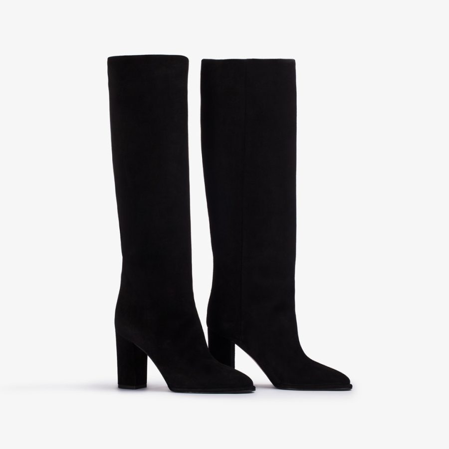 ELSA BOOT 90 mm-Black suede knee boot with rabbit fur lining - Image 2