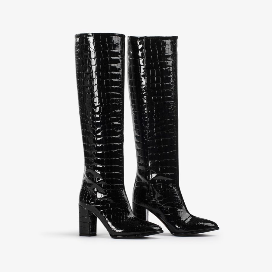 ELSA BOOT 80 mm-Black crocodile print knee boot - Image 2