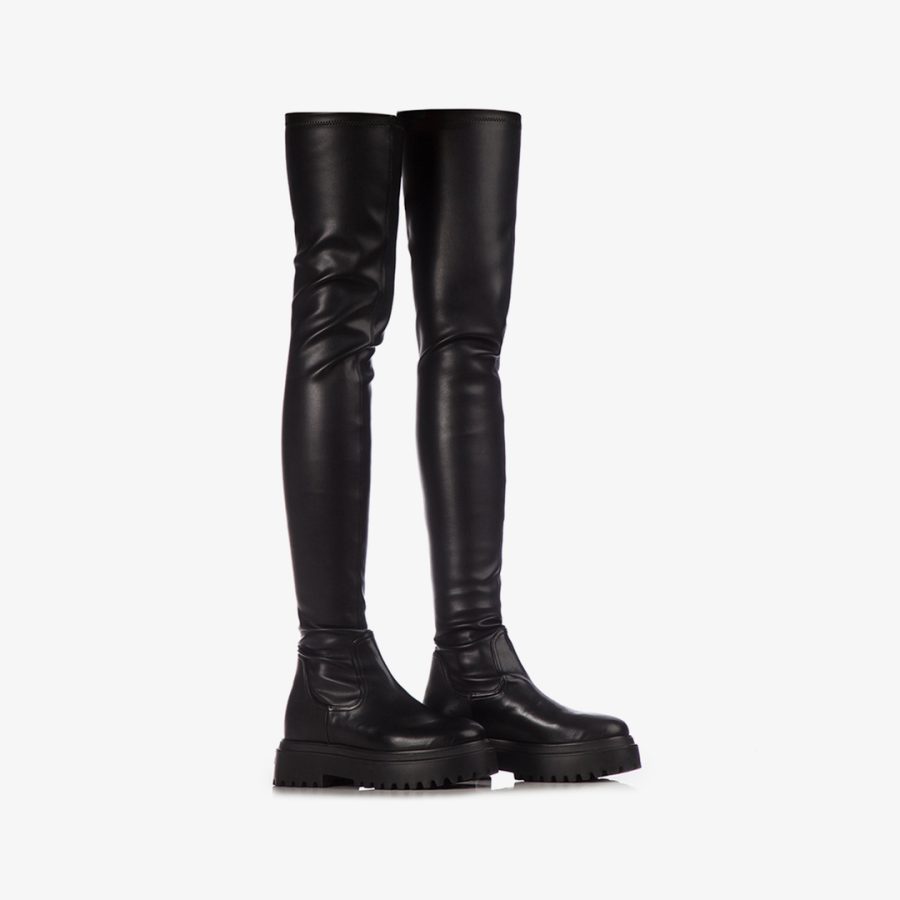 RANGER THIGH-HIGH BOOT 50 mm-Black stretch vegan leather over-the-knee boot - Image 2