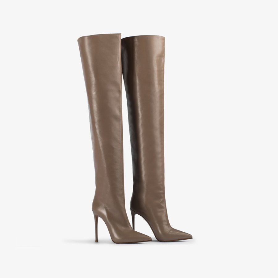 EVA THIGH-HIGH BOOT 120 mm-Sesame gray nappa leather oversized over-the-knee boot - Image 2