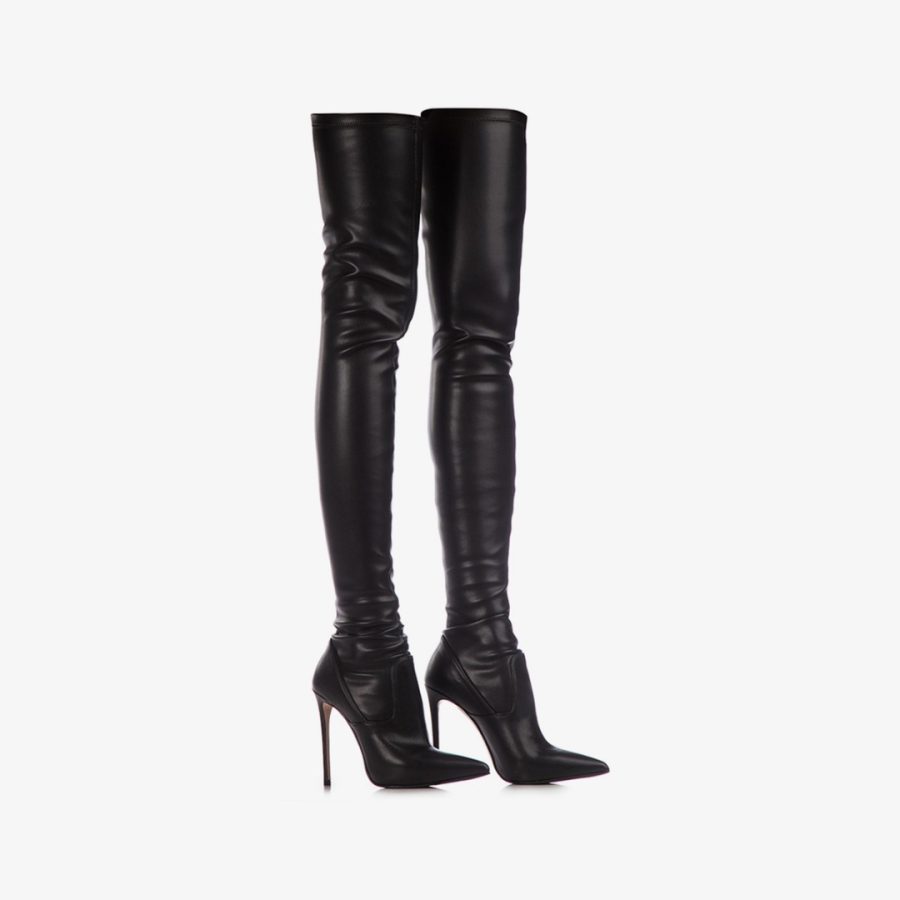 EVA THIGH-HIGH BOOT 120 mm-Black stretch vegan leather over-the-knee boot - Image 2