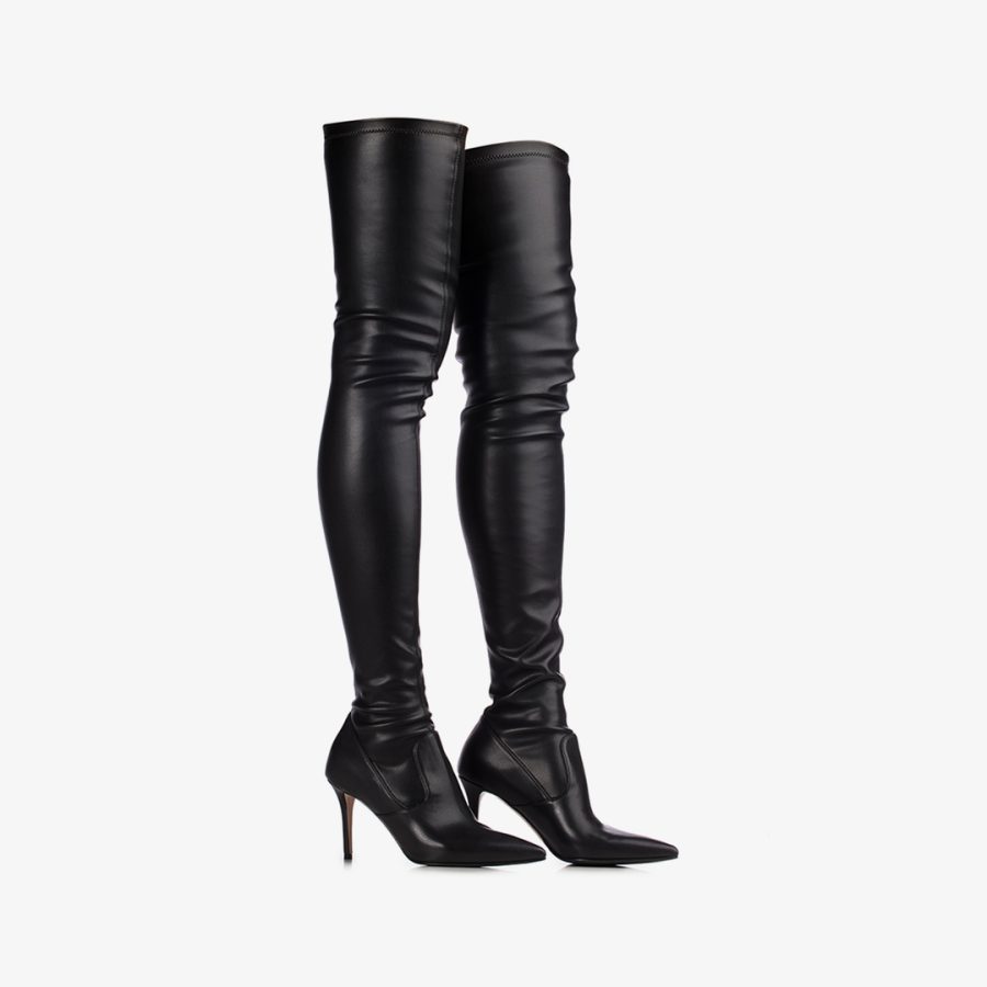 EVA THIGH-HIGH BOOT 90 mm-Black stretch vegan leather over-the-knee boot - Image 2