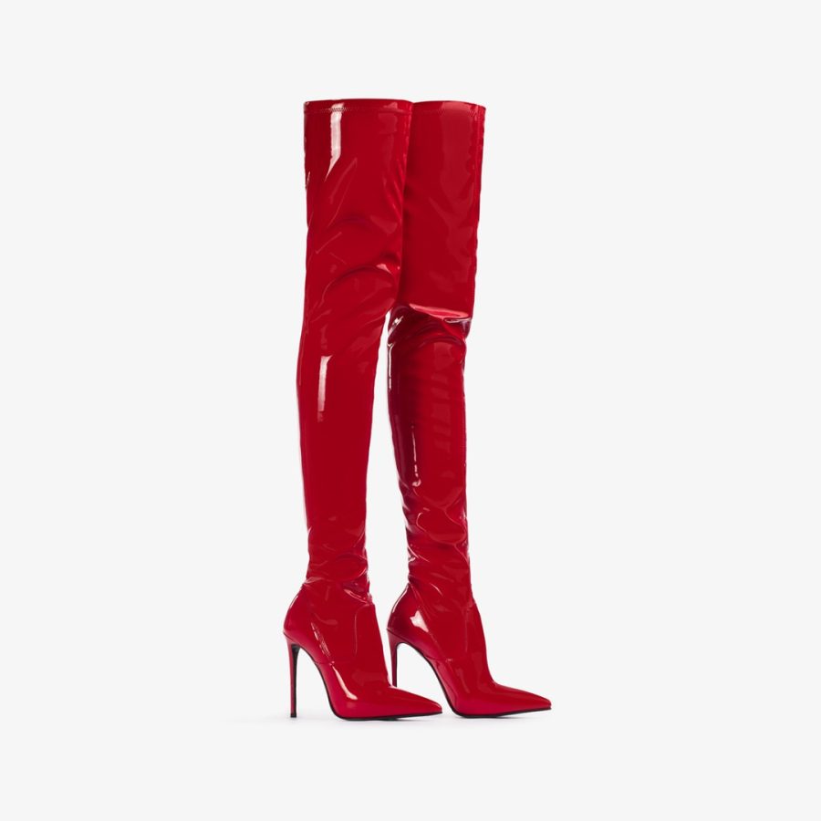 EVA THIGH-HIGH BOOT 120 mm-Opium red stretch vinyl over-the-knee boot - Image 2