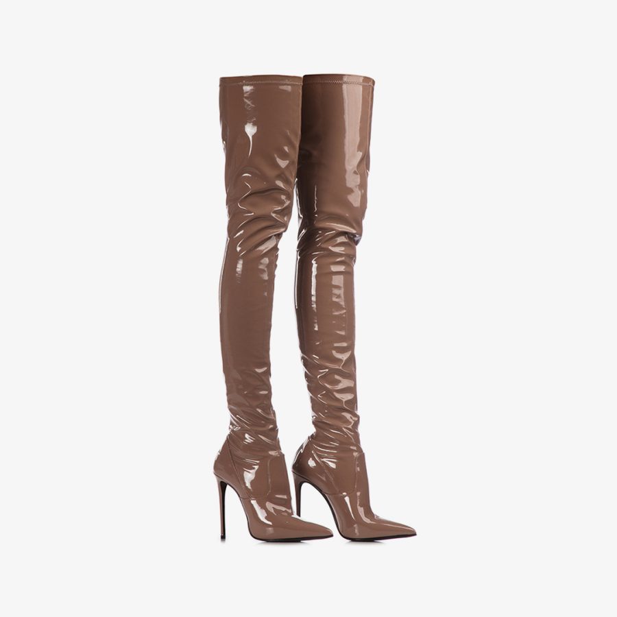 EVA THIGH-HIGH BOOT 120 mm-Silk nude stretch vinyl over-the-knee boot - Image 2