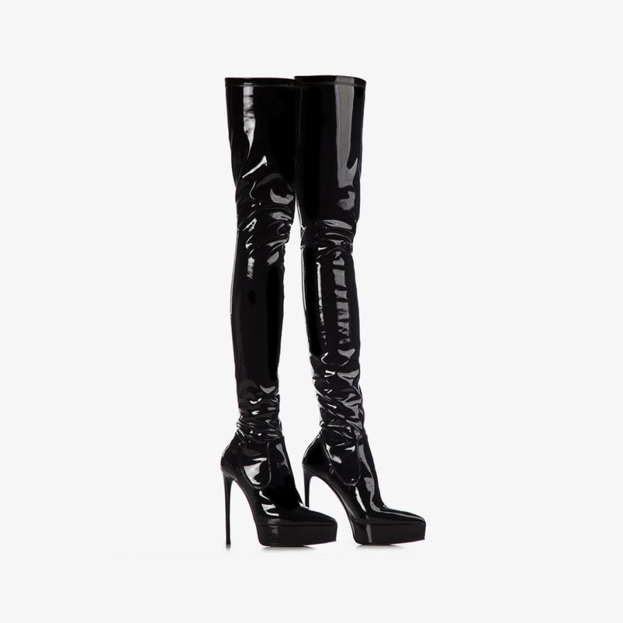 UMA THIGH-HIGH BOOT 140 mm-Black stretch vinyl platform thigh-high boot - Image 2