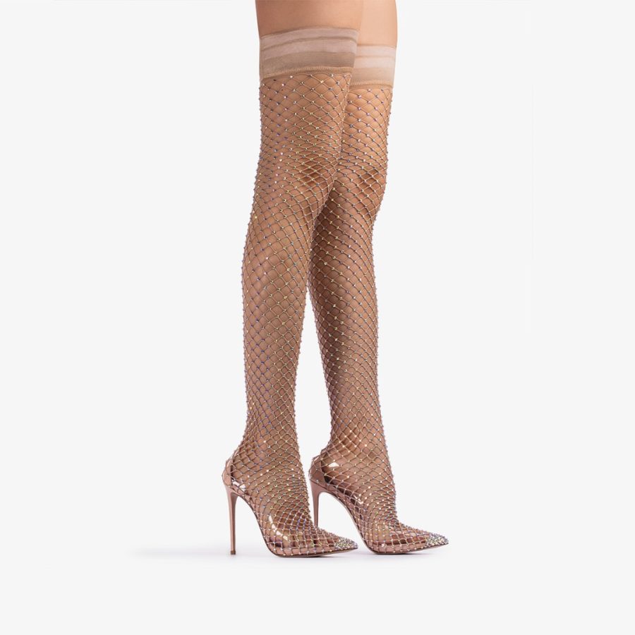 GILDA THIGH-HIGH BOOT 120 mm-Skin nude fishnet over-the-knee boot with Crystals - Image 2