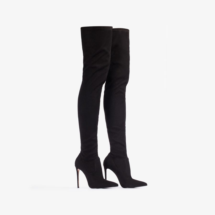 EVA THIGH-HIGH BOOT 120 mm-Black stretch vegan suede over-the-knee boot - Image 2