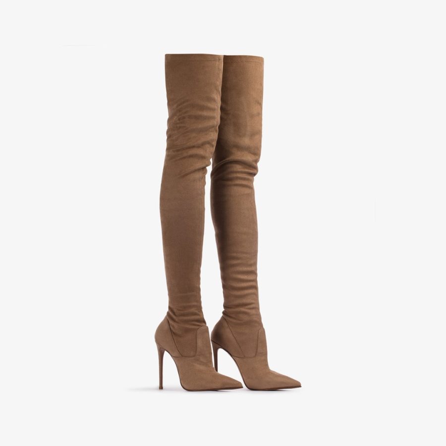 EVA THIGH-HIGH BOOT 120 mm-Ginger brown stretch vegan suede over-the-knee boot - Image 2