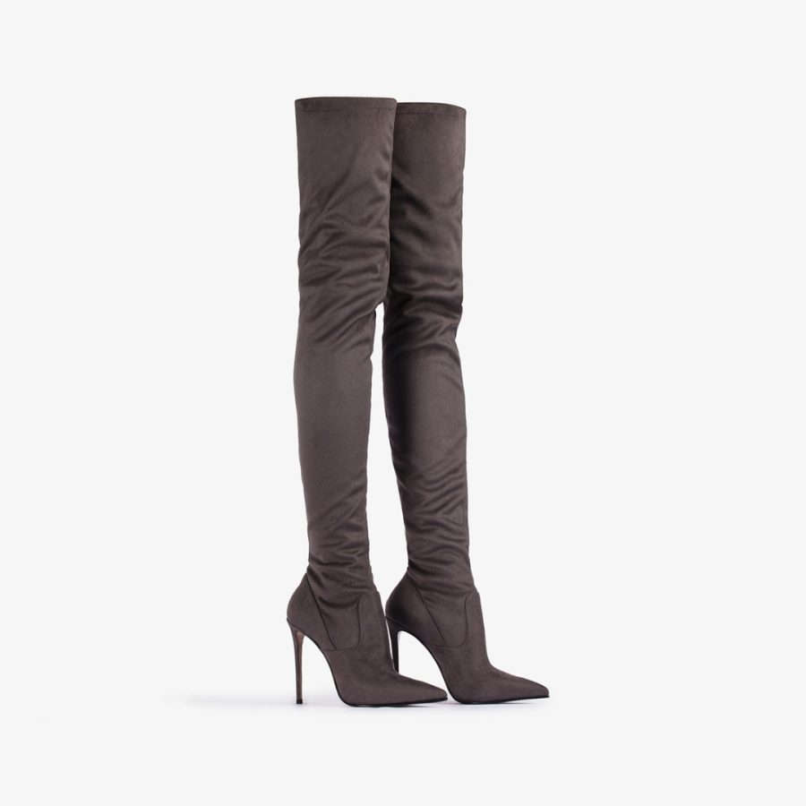 EVA THIGH-HIGH BOOT 120 mm-Urban grey stretch vegan suede over-the-knee boot - Image 2