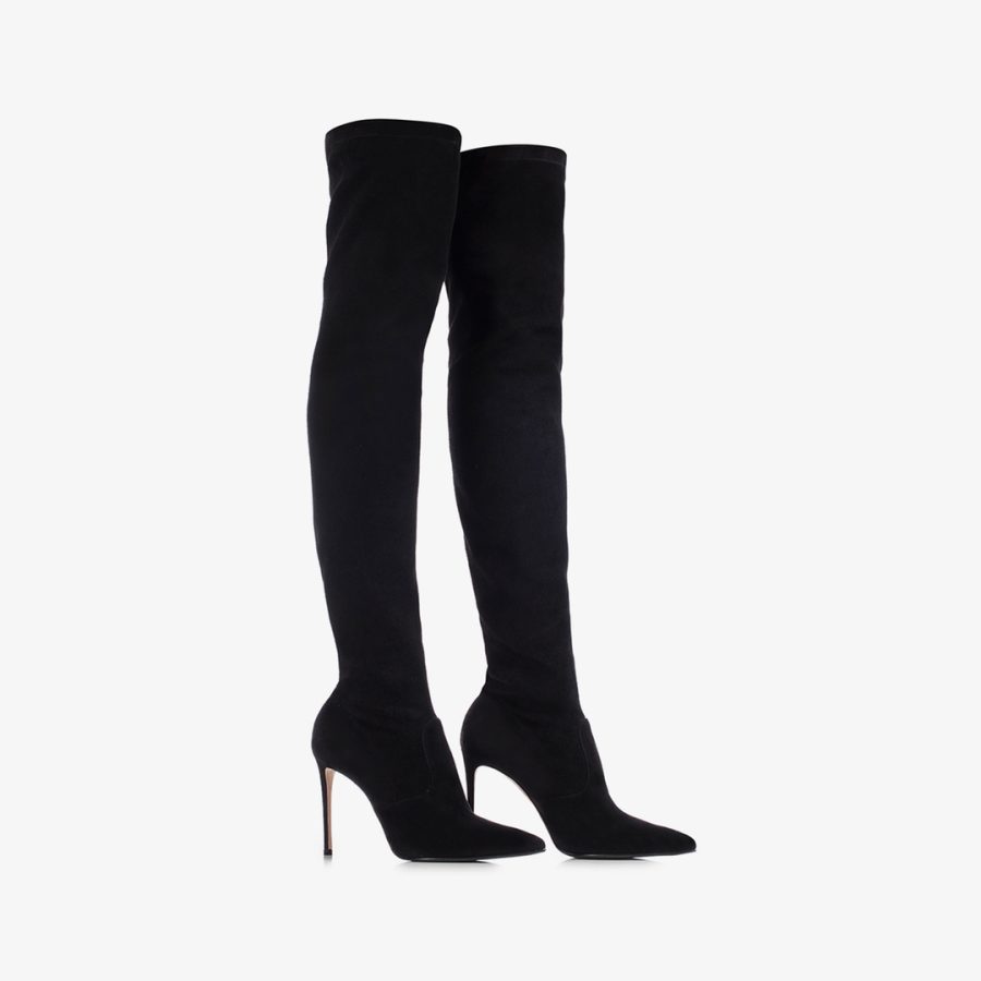 EVA THIGH-HIGH BOOT 100 mm-Black stretch suede over-the-knee boot - Image 2