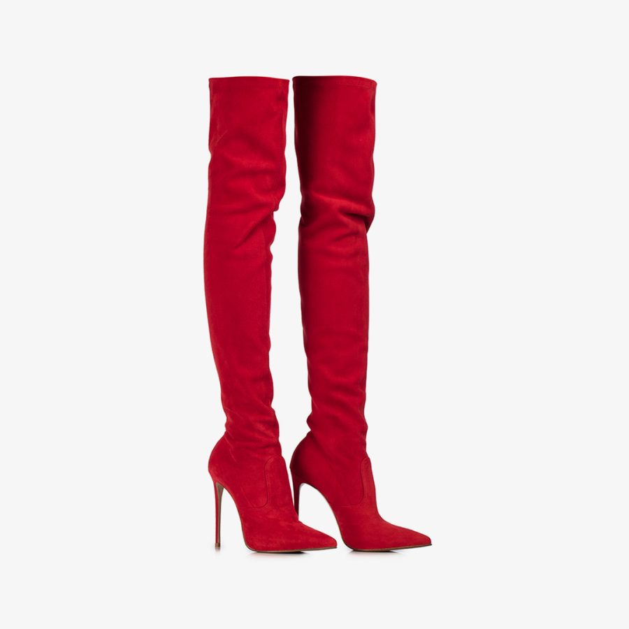 EVA THIGH-HIGH BOOT 120 mm-Red stretch suede over-the-knee boot - Image 2